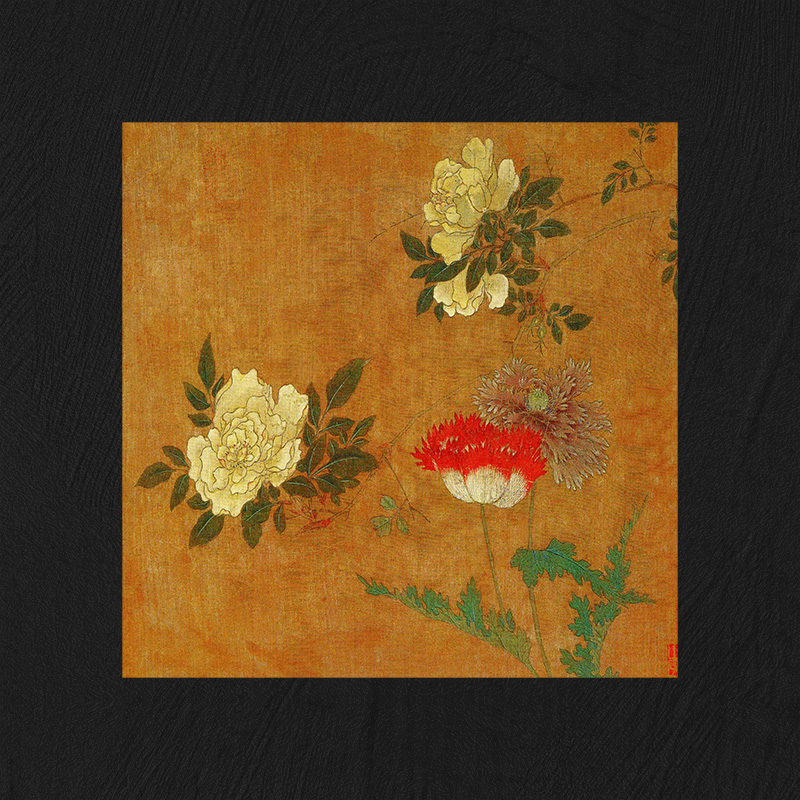 复古轻奢抽象中古风禅意花鸟玄关客厅装饰画画芯高清素材图库图片