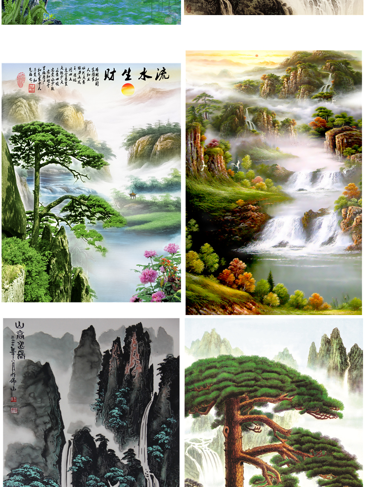 高清山水壁画背景墙素材 新中式国画装饰画图库水墨风景意境图