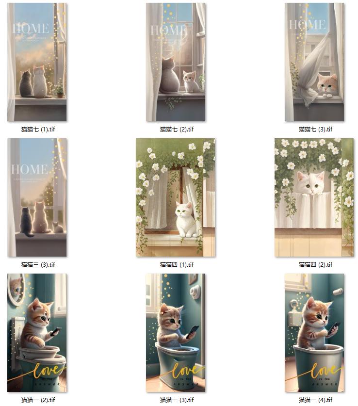 奶油风可爱猫咪北欧窗户简约小猫玄关装饰画挂画高清素材图库