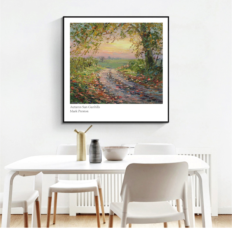 现代简约手绘风景油画 风景装饰画画芯正方形壁画挂画素材