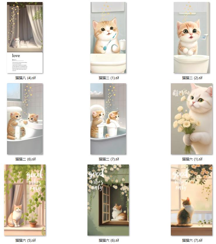 奶油风可爱猫咪北欧窗户简约小猫玄关装饰画挂画高清素材图库