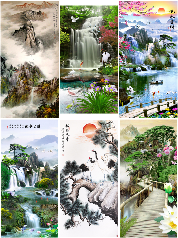 高清山水壁画背景墙素材 新中式国画装饰画图库水墨风景意境图