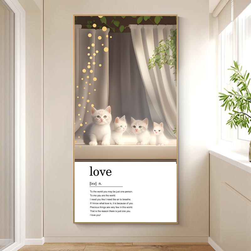 奶油风可爱猫咪北欧窗户简约小猫玄关装饰画挂画高清素材图库