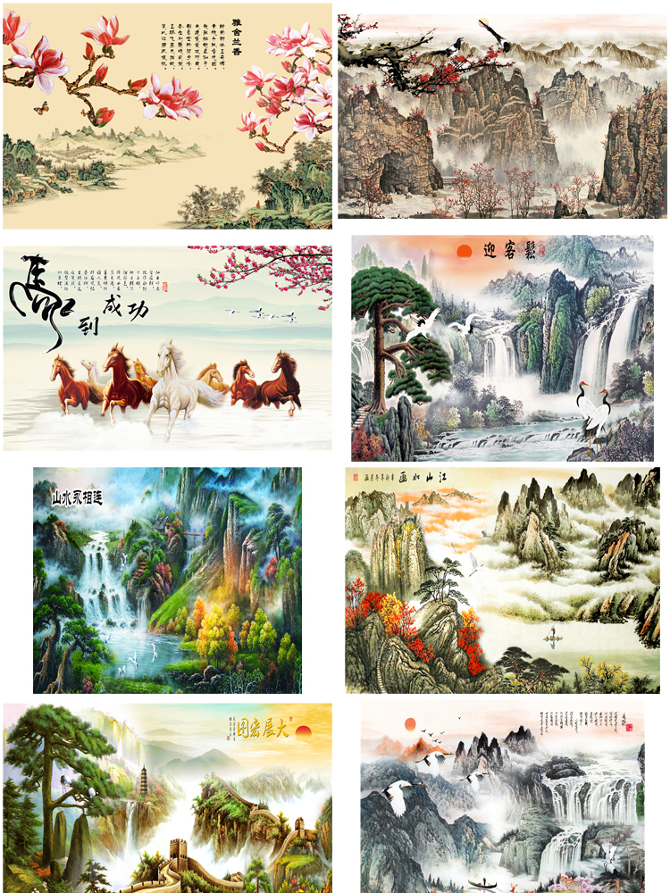 高清山水壁画背景墙素材 新中式国画装饰画图库水墨风景意境图