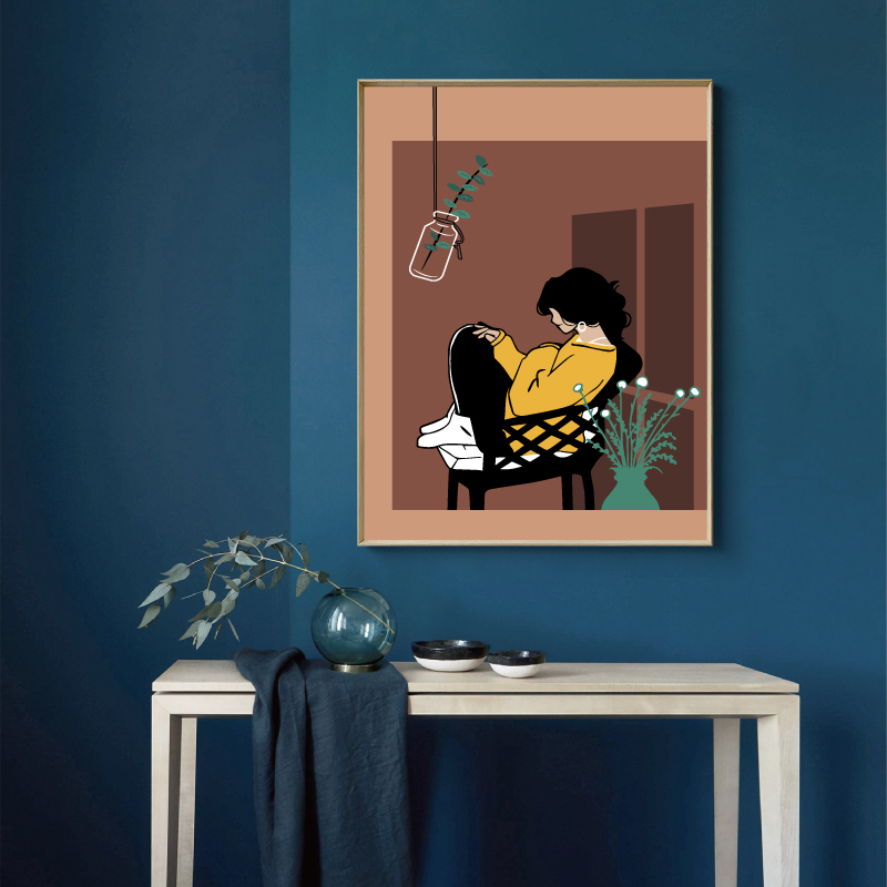 现代简约 小清新美女插画莫兰迪色系装饰画挂画打印图片素材