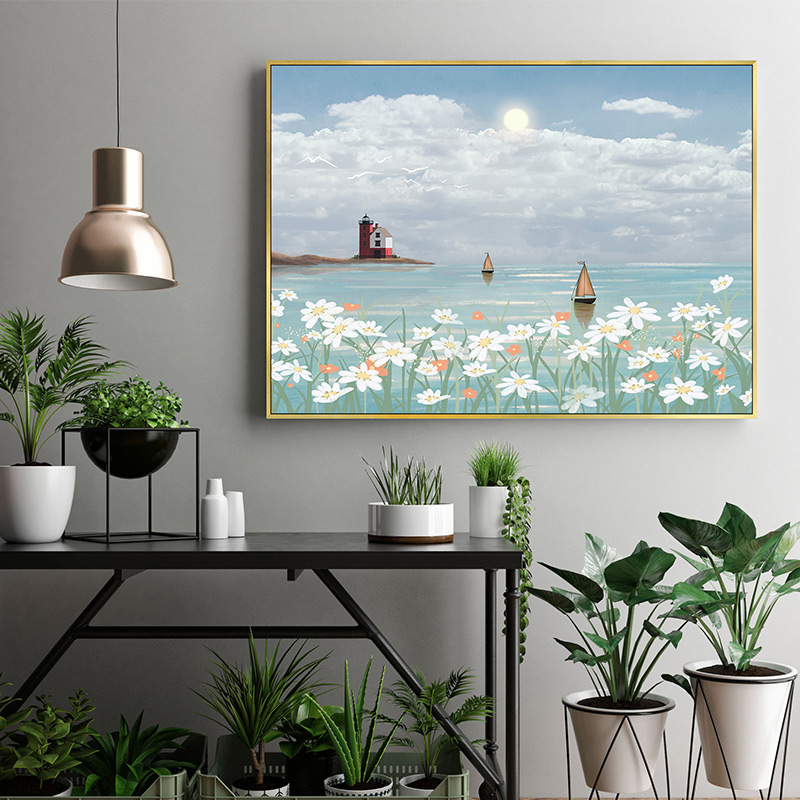 北欧简约油画手绘风景客厅餐厅电表箱玄关装饰画高清素材图库