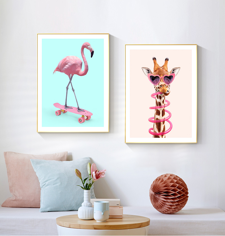 莫兰迪色系奶油风卡通动物温馨儿童房卧室装饰画画芯高清素材