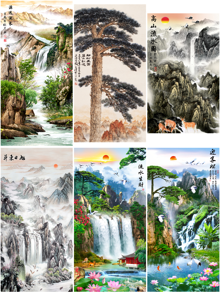 高清山水壁画背景墙素材 新中式国画装饰画图库水墨风景意境图