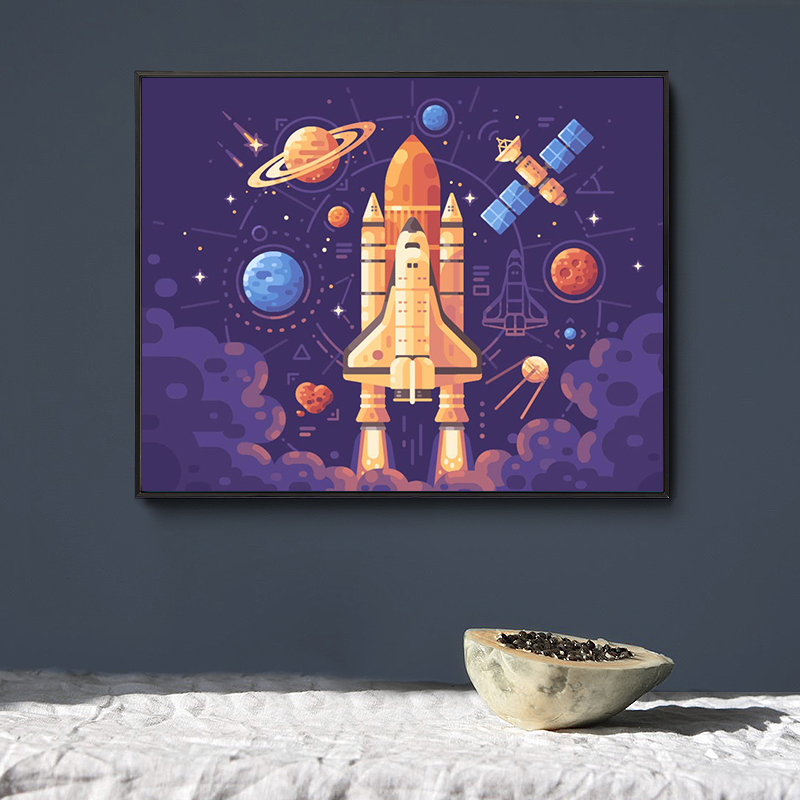 现代立体几何卡通手绘插画星球宇宙星空装饰画画芯素材高清图