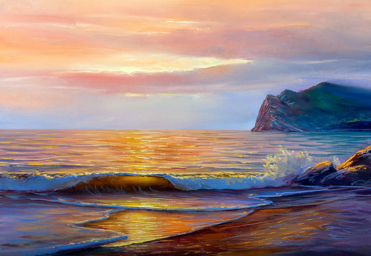 大海抽象手绘油画海浪风景现代装饰画肌理画芯高清喷绘素材图库