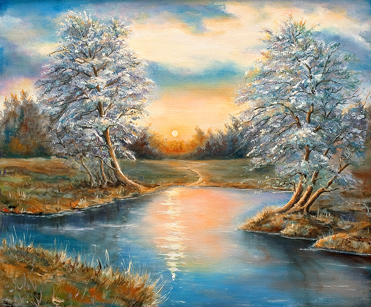 现代简约清新手绘肌理油画北欧树林风景客厅装饰画画芯素材图库