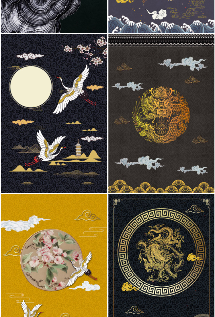 中国风国潮装饰画芯素材高清图库故宫中国红晶瓷画轻奢三联挂画