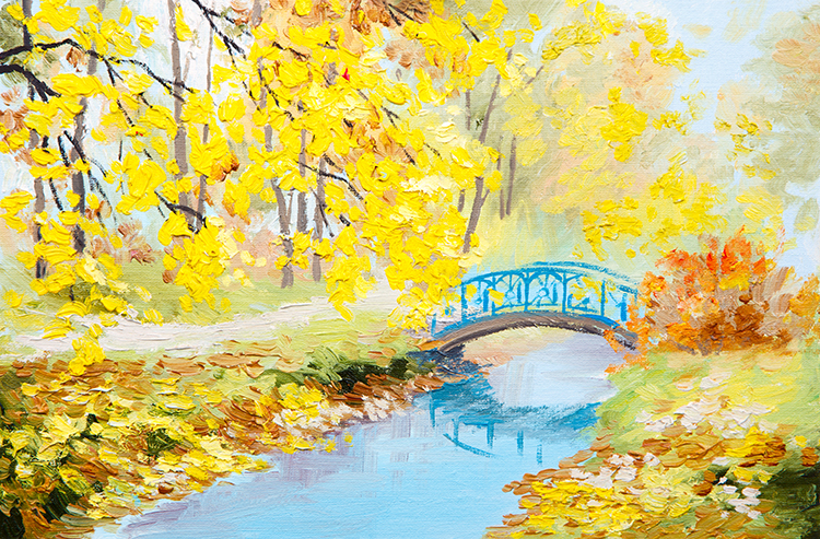 现代简约清新手绘肌理油画北欧树林风景客厅装饰画画芯素材图库