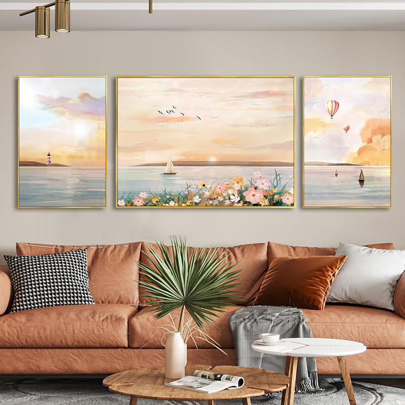 北欧简约油画手绘风景客厅餐厅电表箱玄关装饰画高清素材图库