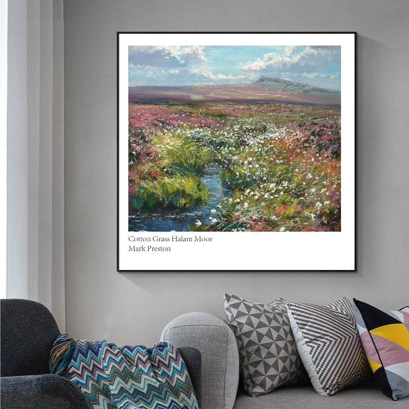 现代简约手绘风景油画 风景装饰画画芯正方形壁画挂画素材