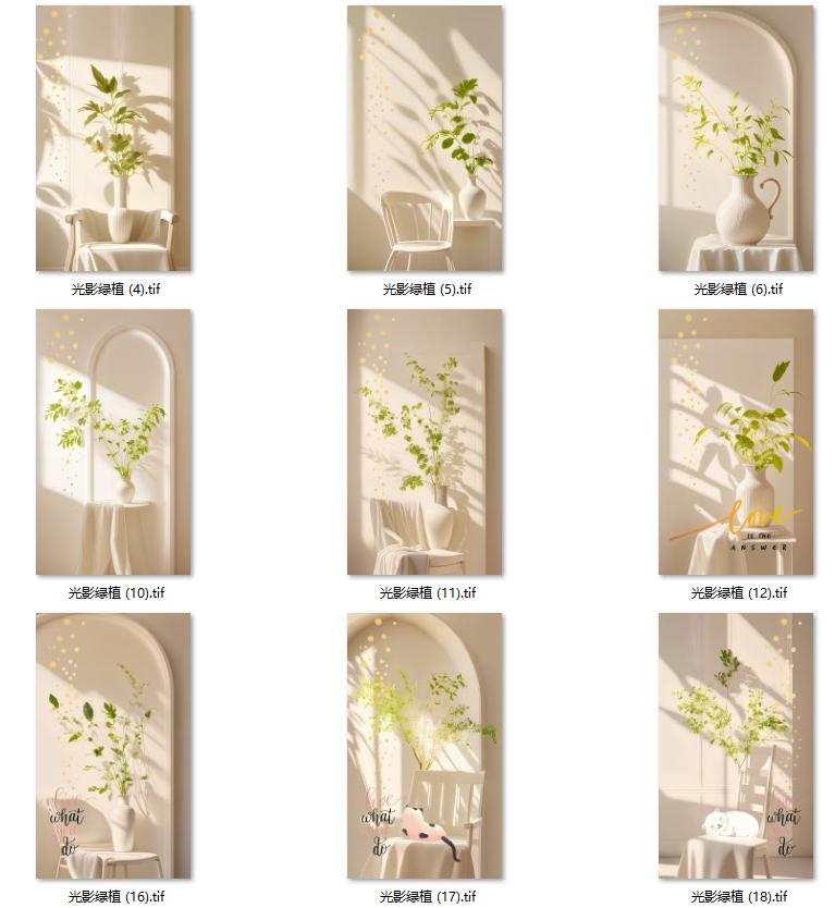 侘寂风现代简约光影绿植奶油风客厅玄关装饰画芯高清素材图库