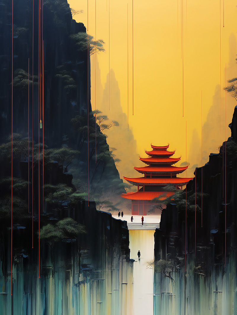 新中式中国风江南水乡水墨房子玄关背景墙挂画装饰画素材图库