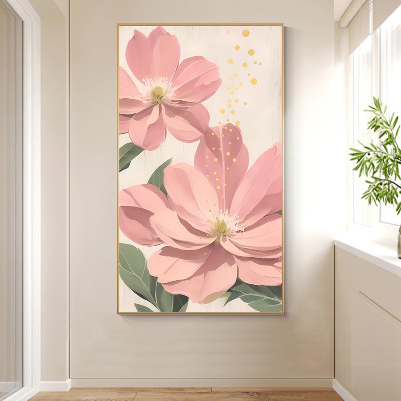 现代简约轻奢温馨花朵北欧风装饰画玄关挂画画芯高清素材图库
