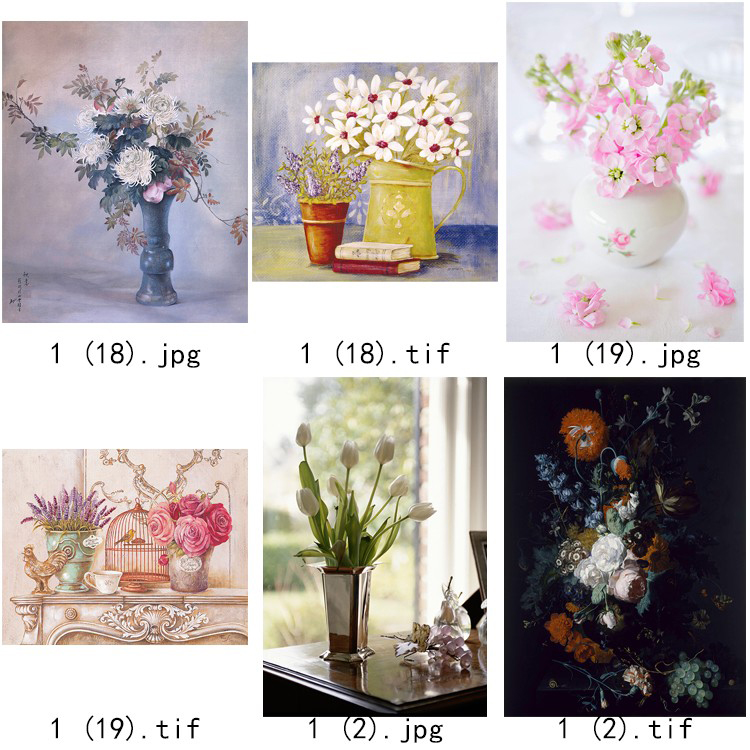 现代简约清新水彩植物花瓶北欧静物花卉装饰画三联高清图库素材