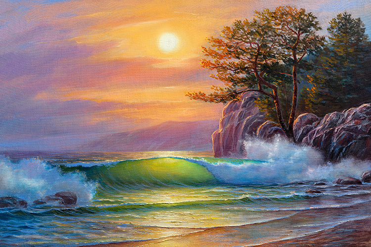 大海抽象手绘油画海浪风景现代装饰画肌理画芯高清喷绘素材图库