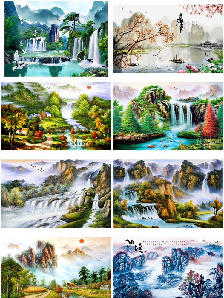 高清山水壁画背景墙素材 新中式国画装饰画图库水墨风景意境图