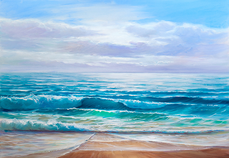 大海抽象手绘油画海浪风景现代装饰画肌理画芯高清喷绘素材图库