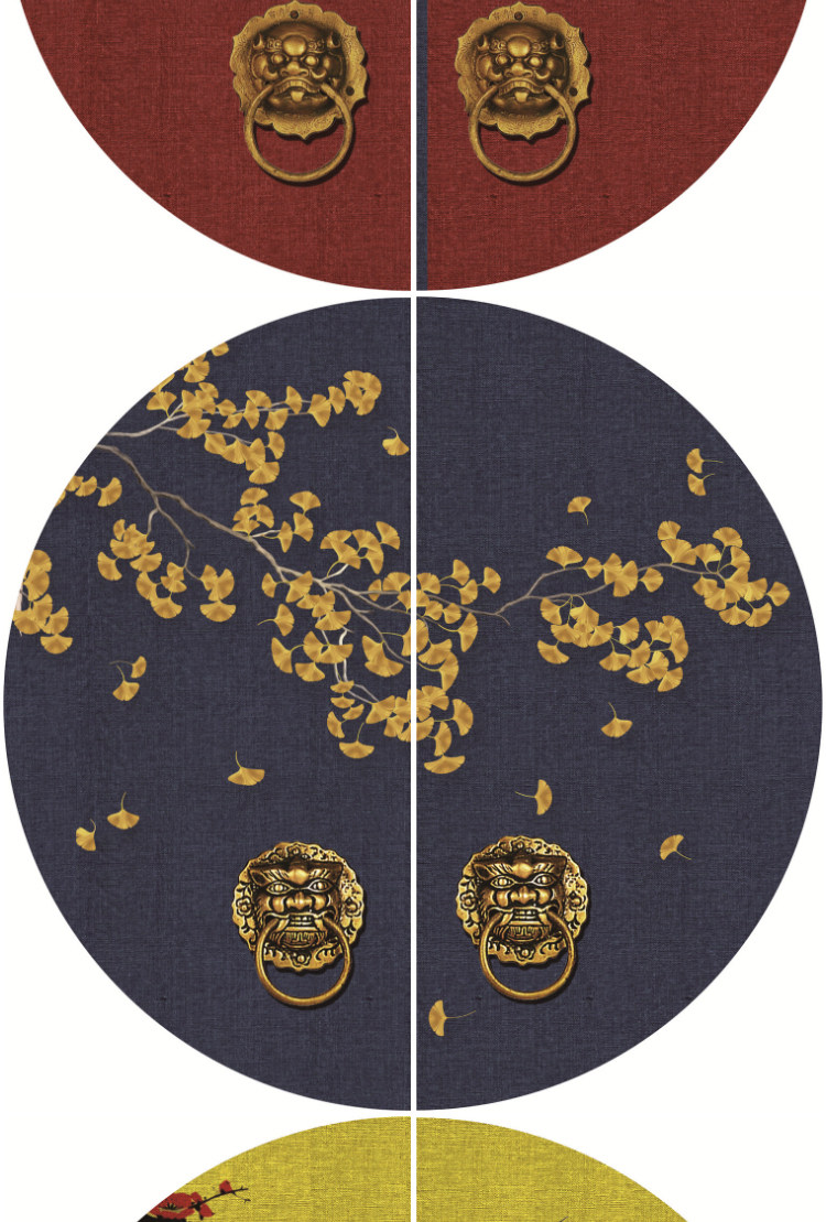 中国风国潮装饰画芯素材高清图库故宫中国红晶瓷画轻奢三联挂画