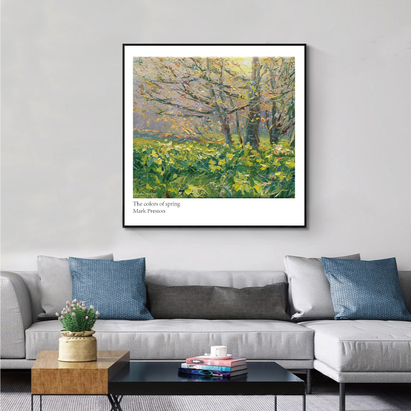 现代简约手绘风景油画 风景装饰画画芯正方形壁画挂画素材