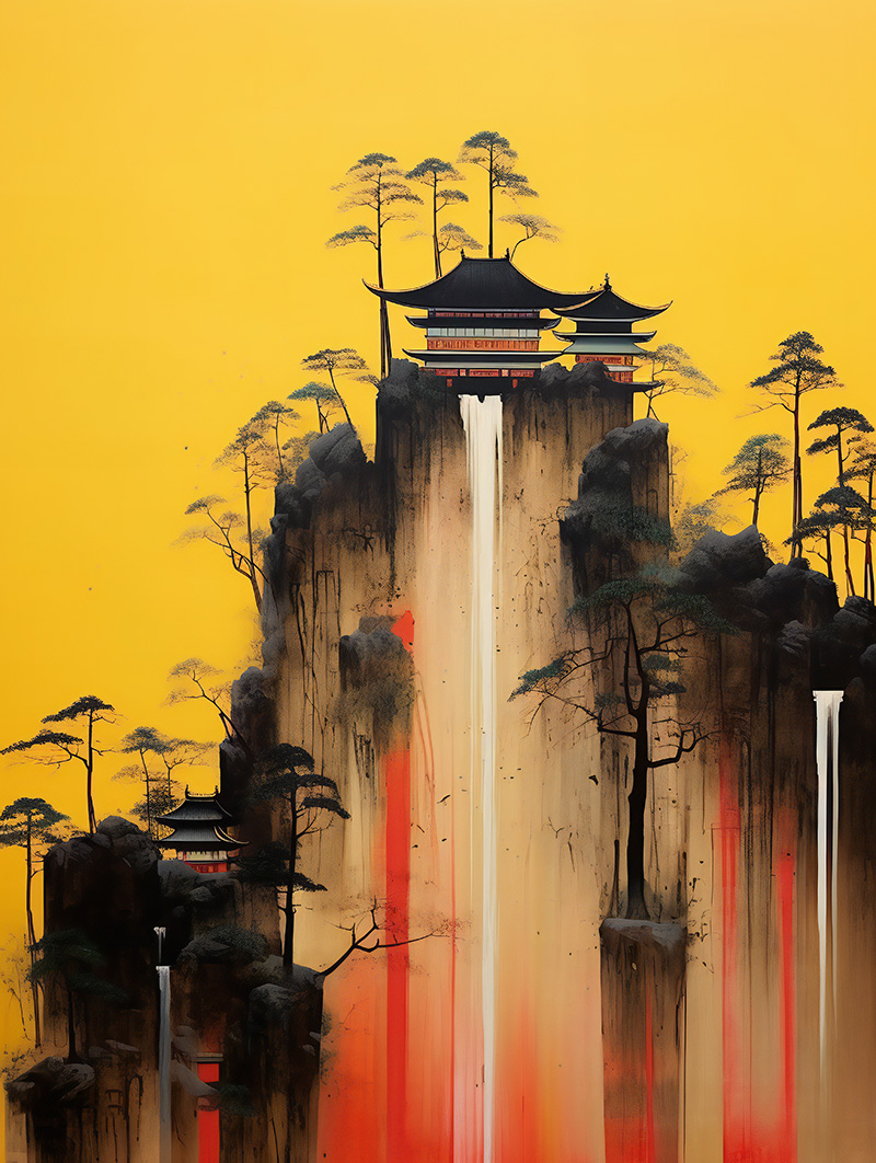 新中式中国风江南水乡水墨房子玄关背景墙挂画装饰画素材图库