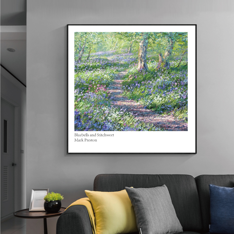 现代简约手绘风景油画 风景装饰画画芯正方形壁画挂画素材