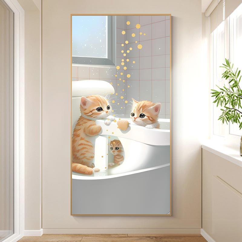 奶油风可爱猫咪北欧窗户简约小猫玄关装饰画挂画高清素材图库