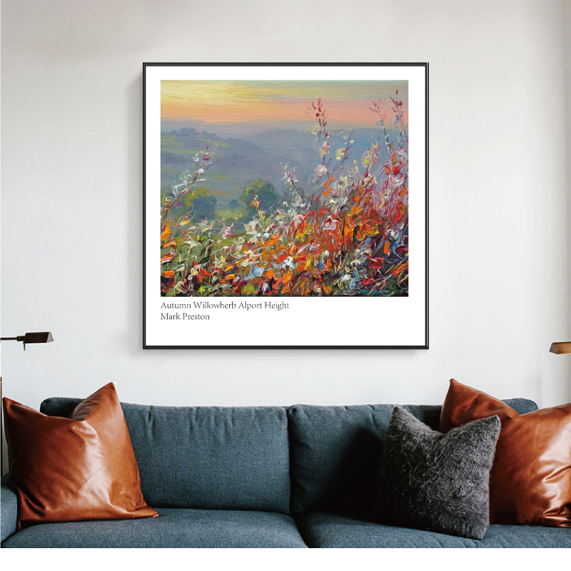 现代简约手绘风景油画 风景装饰画画芯正方形壁画挂画素材