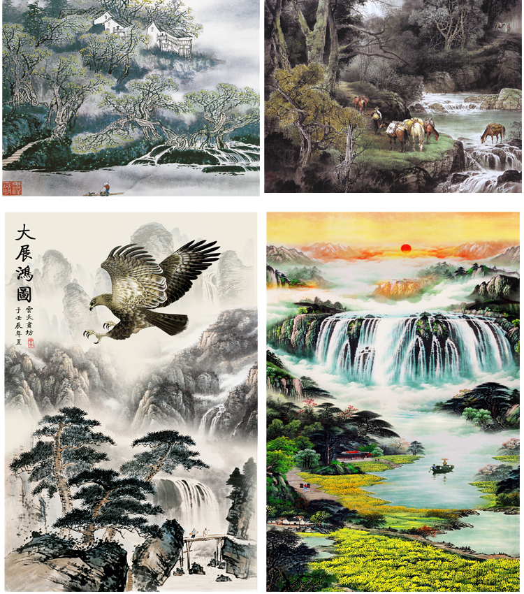 高清山水壁画背景墙素材 新中式国画装饰画图库水墨风景意境图