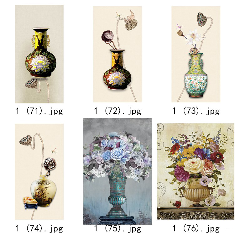 现代简约清新水彩植物花瓶北欧静物花卉装饰画三联高清图库素材