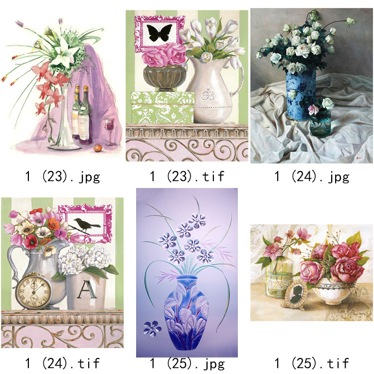 现代简约清新水彩植物花瓶北欧静物花卉装饰画三联高清图库素材