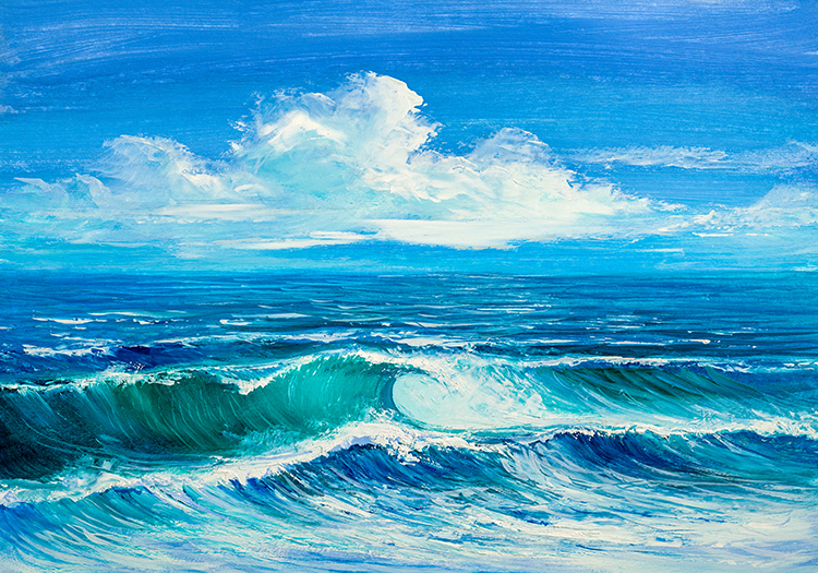 大海抽象手绘油画海浪风景现代装饰画肌理画芯高清喷绘素材图库