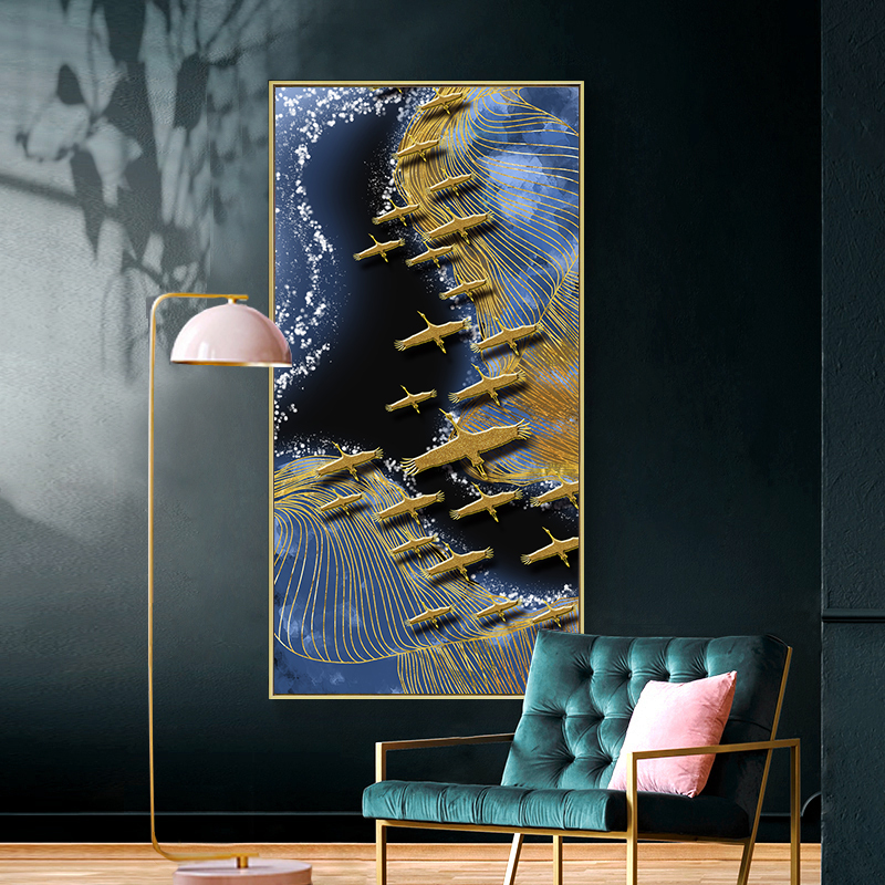 新中式抽象水墨线条飞鸟玄关画客厅装饰画画芯素材高清图图库