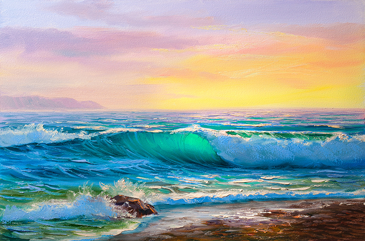 大海抽象手绘油画海浪风景现代装饰画肌理画芯高清喷绘素材图库