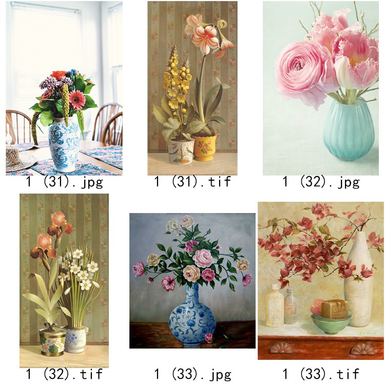 现代简约清新水彩植物花瓶北欧静物花卉装饰画三联高清图库素材