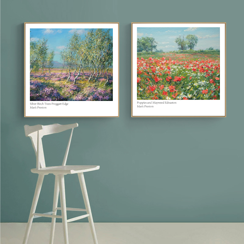 现代简约手绘风景油画 风景装饰画画芯正方形壁画挂画素材