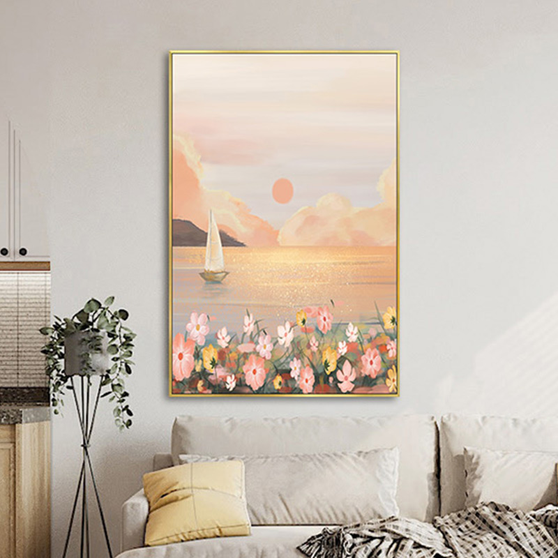 北欧简约油画手绘风景客厅餐厅电表箱玄关装饰画高清素材图库