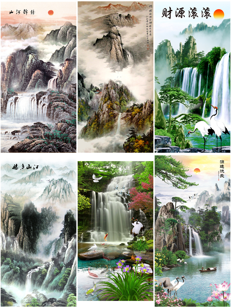 高清山水壁画背景墙素材 新中式国画装饰画图库水墨风景意境图