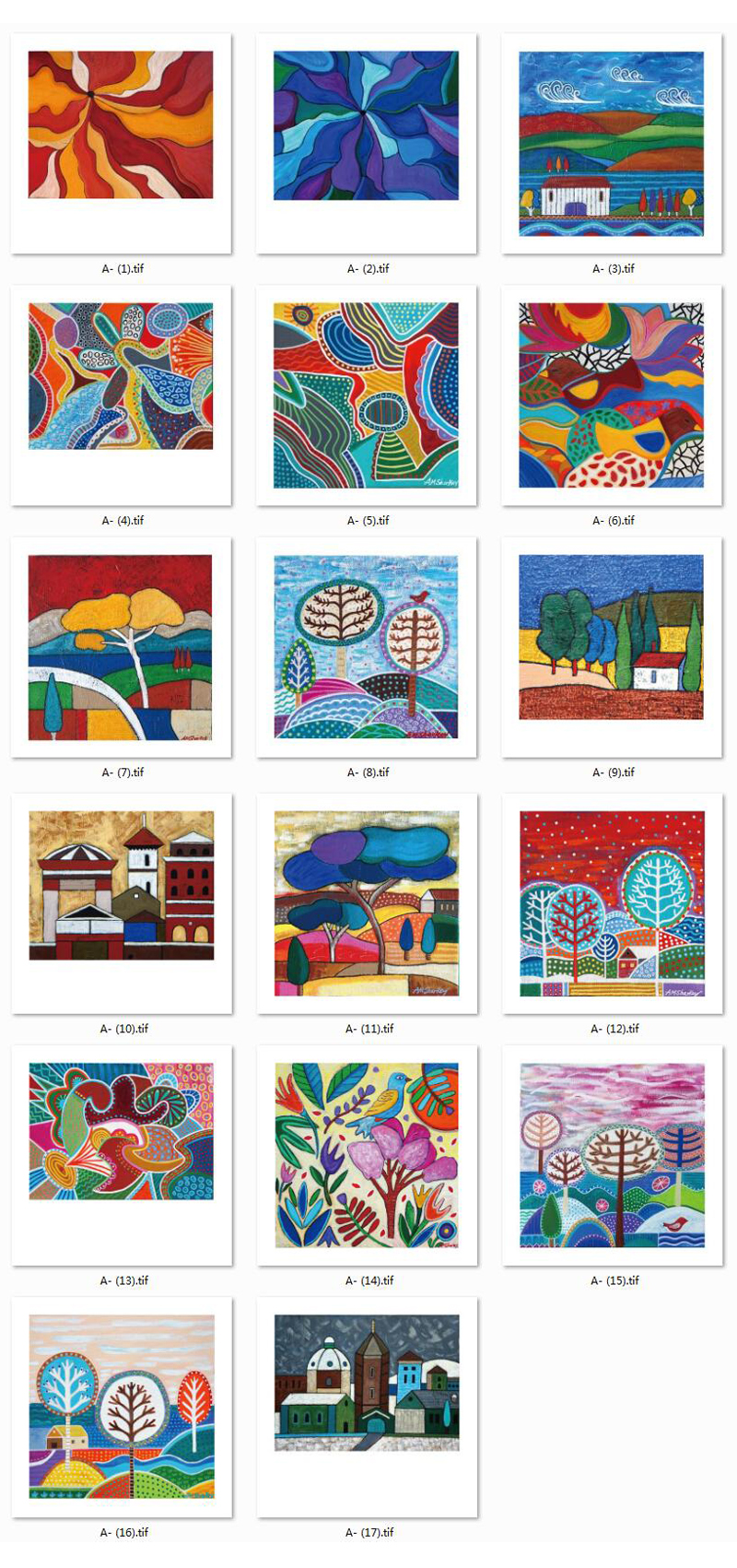简约现代手绘抽象派油画水彩风景房子树木客厅小众装饰画素材