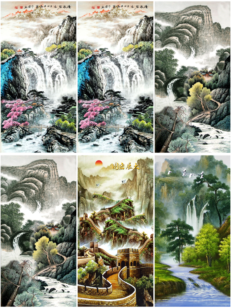 高清山水壁画背景墙素材 新中式国画装饰画图库水墨风景意境图