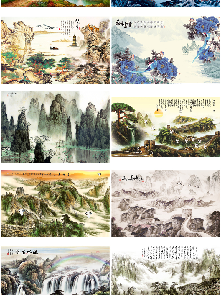 高清山水壁画背景墙素材 新中式国画装饰画图库水墨风景意境图