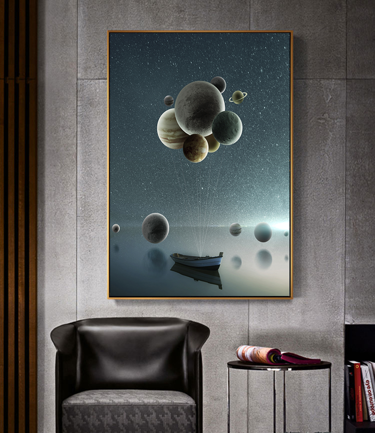 创意星球宇宙装饰画素材星空地球流星太空科技感海报ps设计画芯