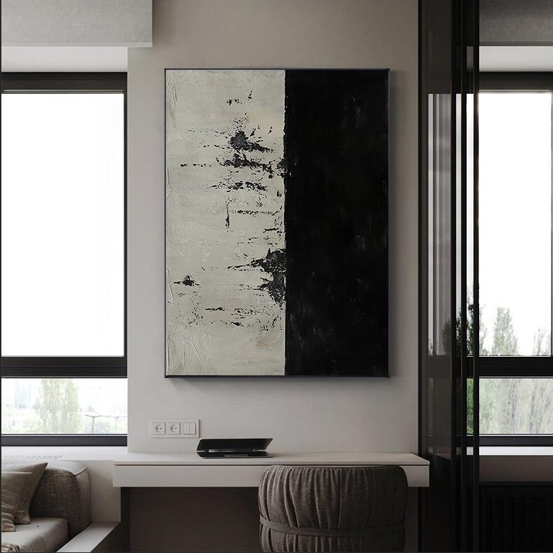 极简肌理抽象手绘油画现代黑白灰北欧风三联画装饰画芯高清素材