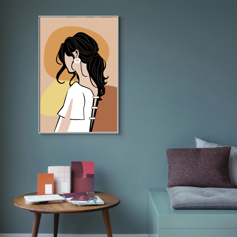 现代简约 小清新美女插画莫兰迪色系装饰画挂画打印图片素材