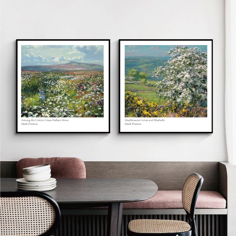 现代简约手绘风景油画 风景装饰画画芯正方形壁画挂画素材