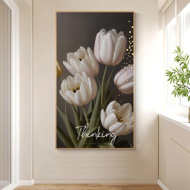 现代简约轻奢温馨花朵北欧风装饰画玄关挂画画芯高清素材图库